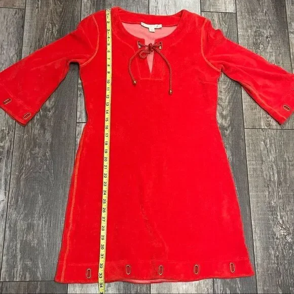 Boston Proper 3/4 Sleeve Red Grommet Terrycloth Tunic Mini Dress Size Small - Picture 16 of 16